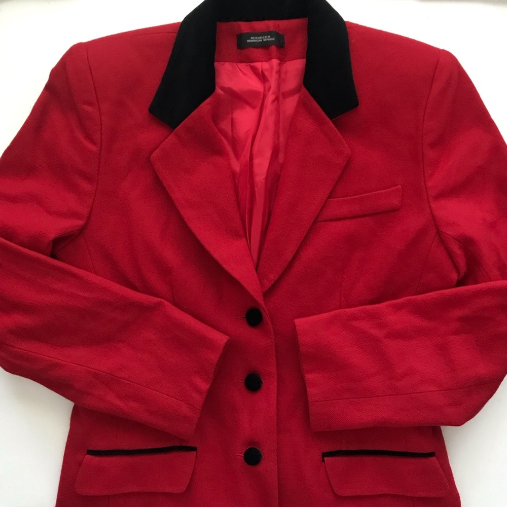 Vintage David N Red Wool-Blend Blazer with Black Trim